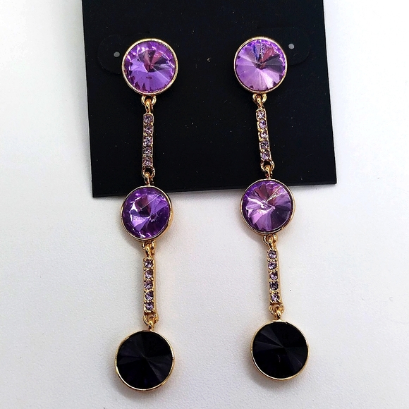 LAUNDRY by Shelli Segal Amethyst Purple Swarovski Drop Dangle Earrings - Picture 2 of 3